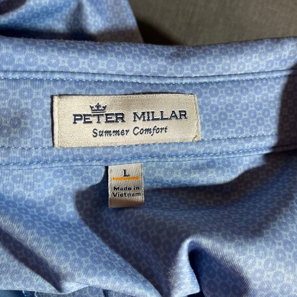 Peter Millar Summer Comfort Polo Shirt Mens Large Blue Geometric Golf Preppy‎ - Picture 6 of 10